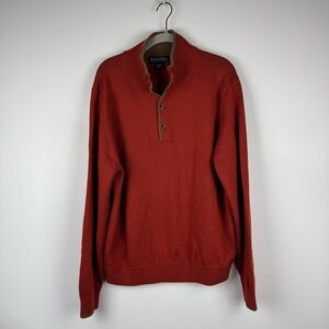 Brooks Brothers Burnt Orange Mockneck Henley Pullover Merino Wool Sweater, Large